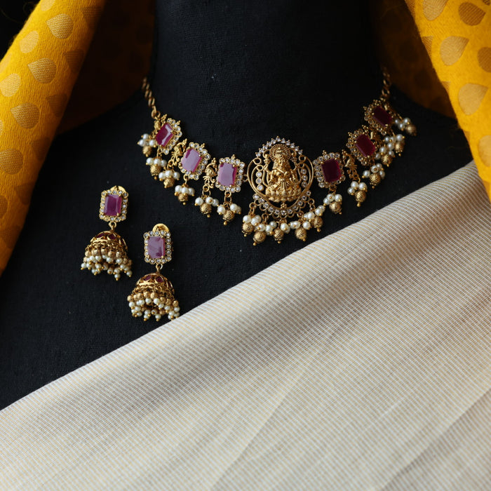 Antique ruby stone choker necklace with earrings CCB1876