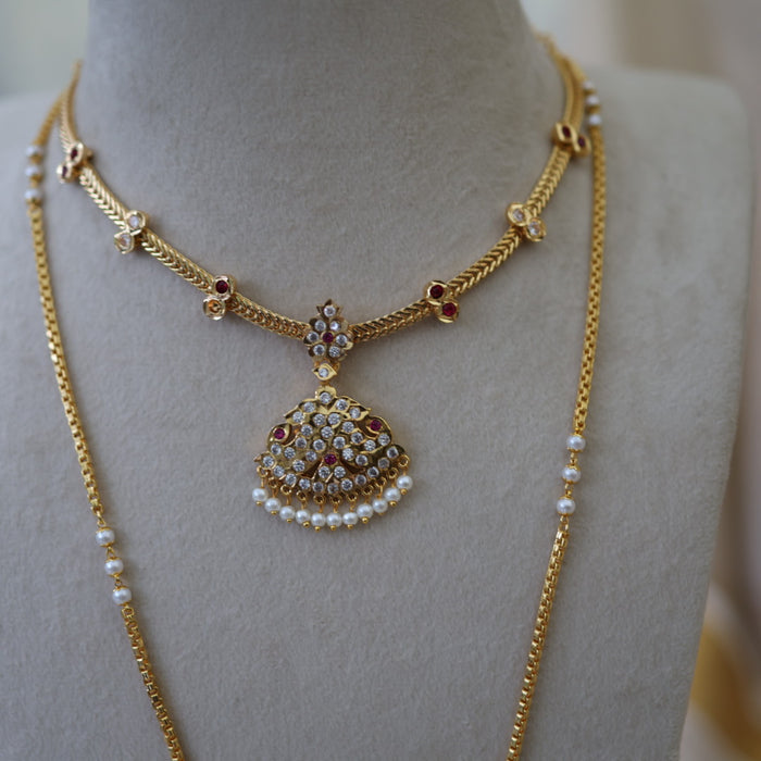 Heritage gold plated gold padakam necklace set with earrings HPS2004