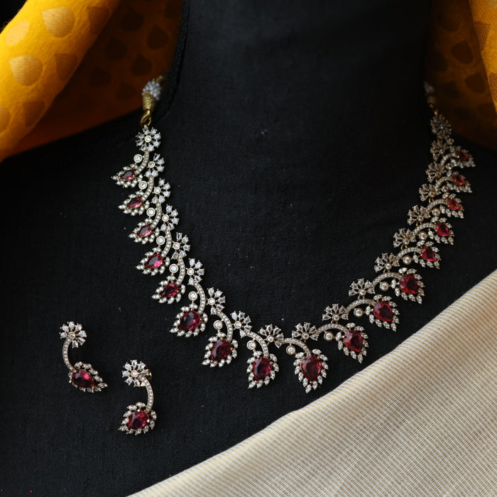 Victorian ruby white stone necklace with earrings V15702