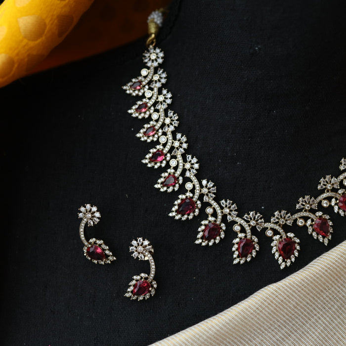Victorian ruby white stone necklace with earrings V15702