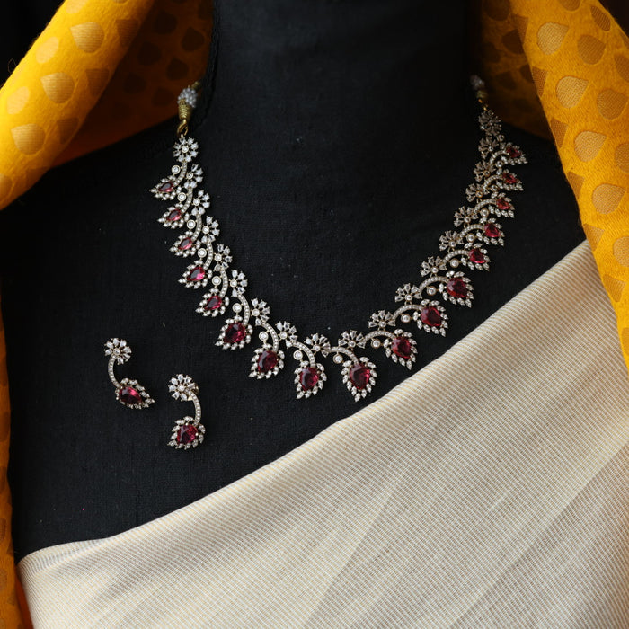Victorian ruby white stone necklace with earrings V15702