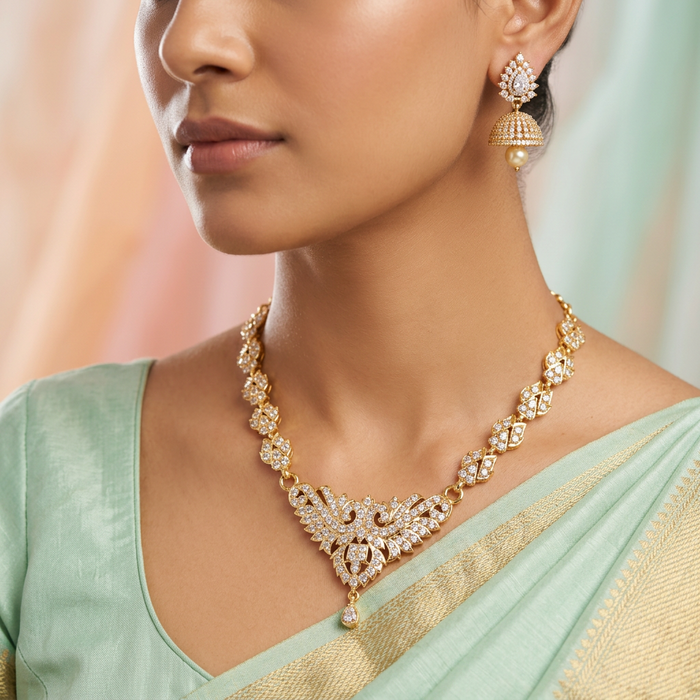 Heritage gold plated short necklace with earrings H2535