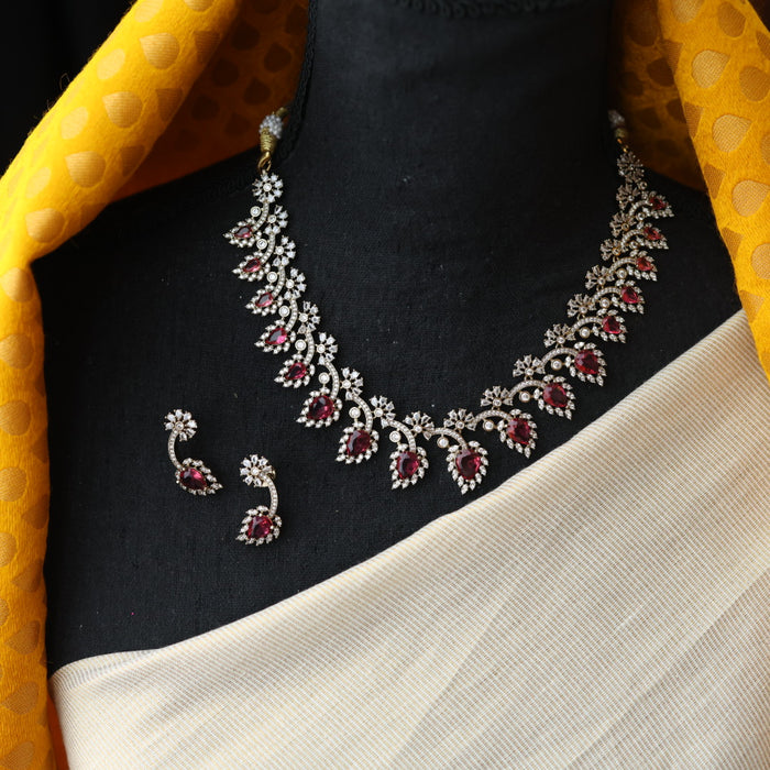 Victorian ruby white stone necklace with earrings V15702