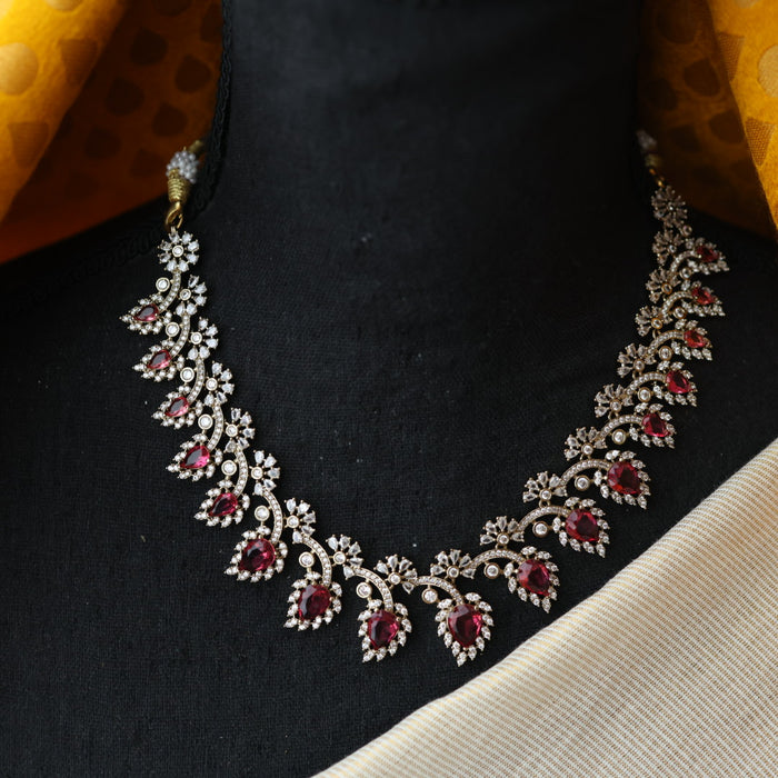 Victorian ruby white stone necklace with earrings V15702