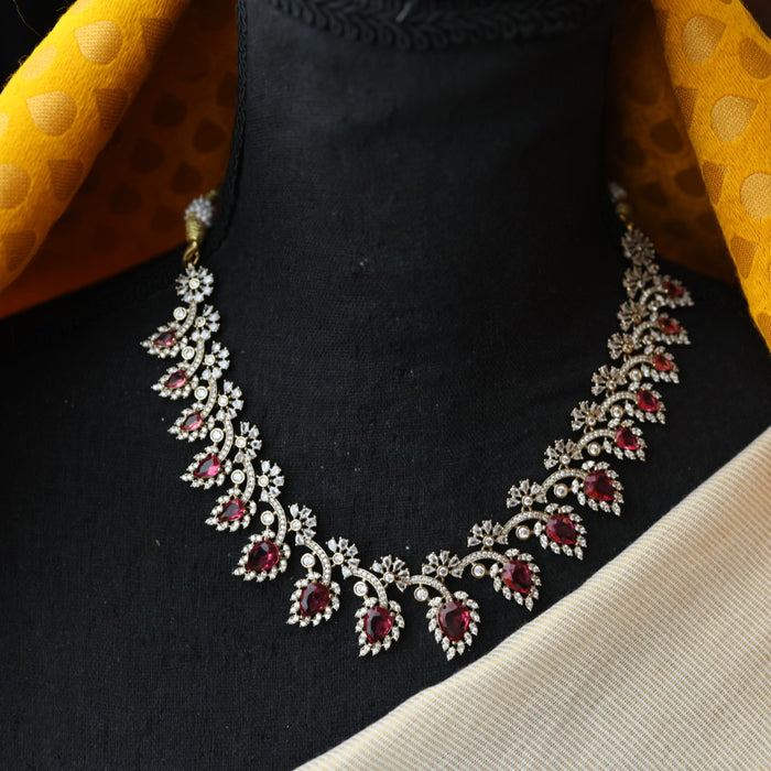 Victorian ruby white stone necklace with earrings V15702