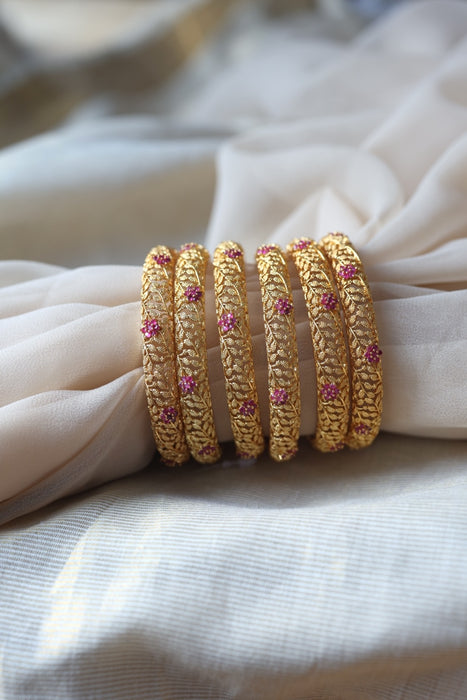 Heritage gold plated white stone bangle HB445