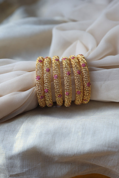 Heritage gold plated white stone bangle HB445
