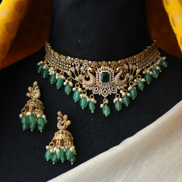 Antique green pearl choker necklace and earrings CCB27889