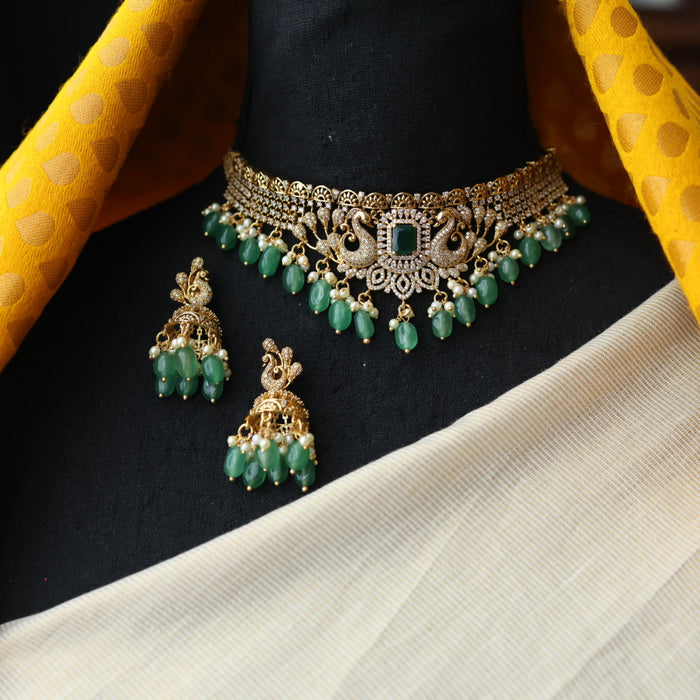 Antique green pearl choker necklace and earrings CCB27889