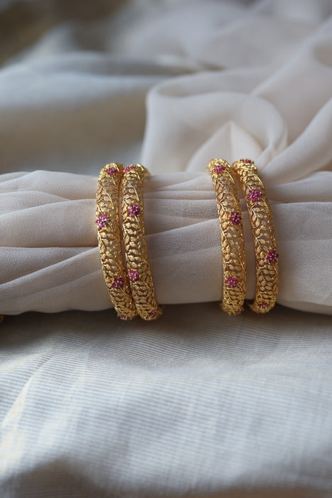 Heritage gold plated white stone bangle HB445