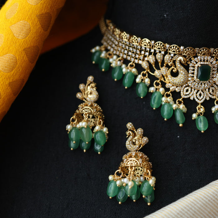 Antique green pearl choker necklace and earrings CCB27889
