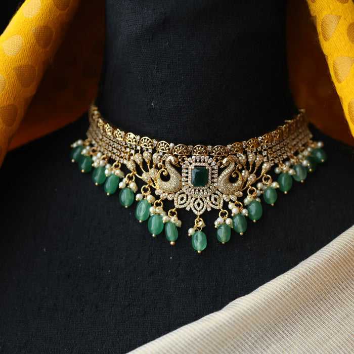 Antique green pearl choker necklace and earrings CCB27889