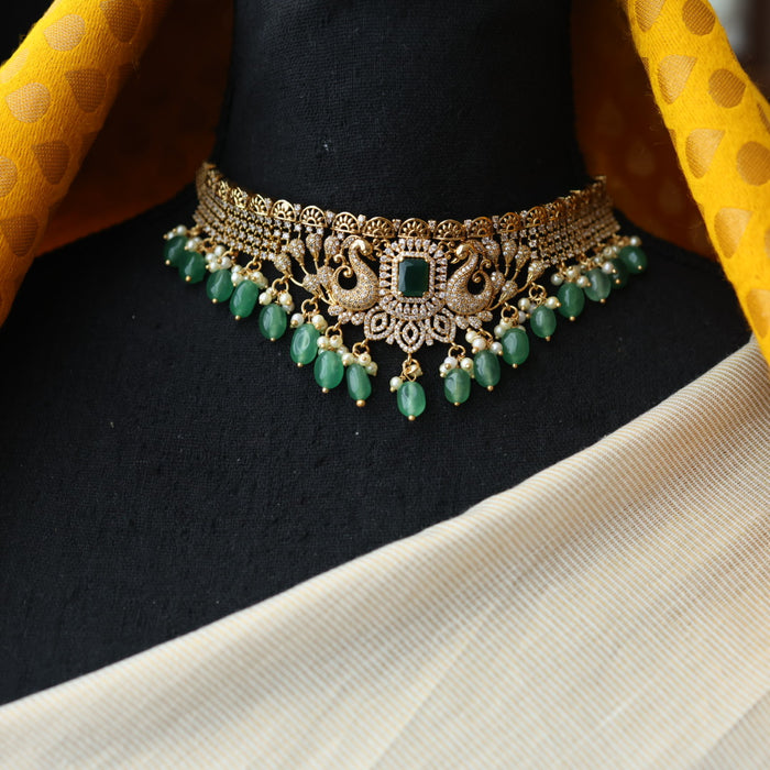 Antique green pearl choker necklace and earrings CCB27889