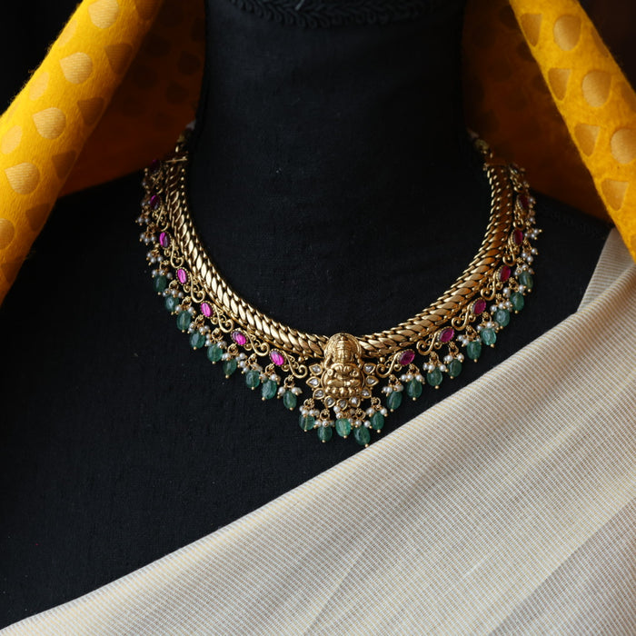 Antique green bead temple design short necklace with earrings SS115678