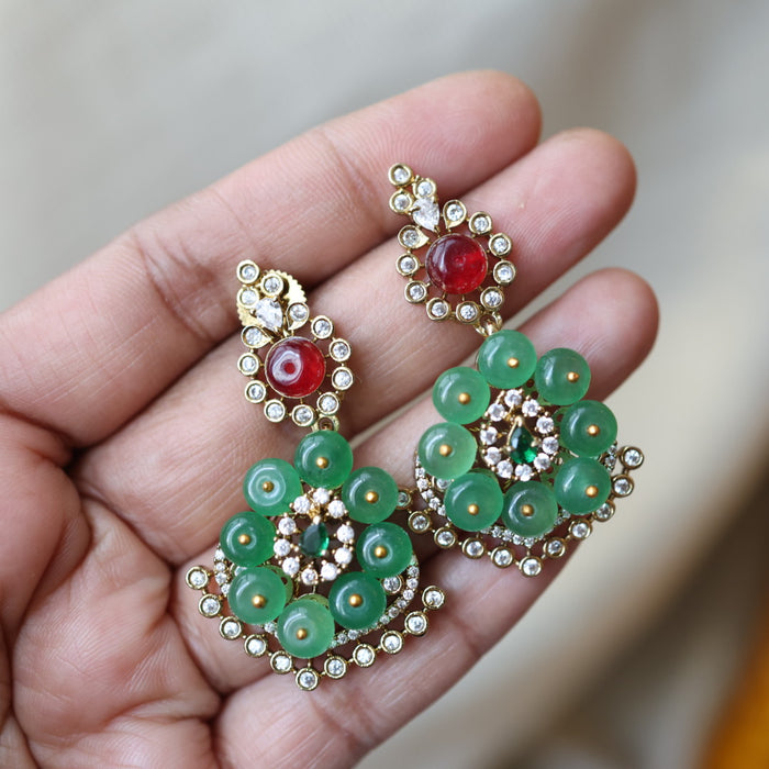 Antique green stone short necklace with earrings SS11568