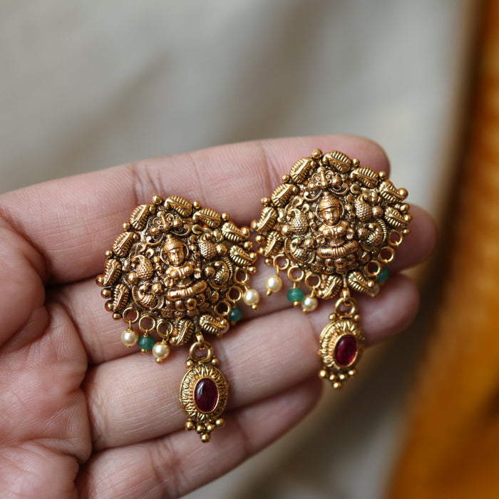 Antique gold temple design short necklace and earrings G6371