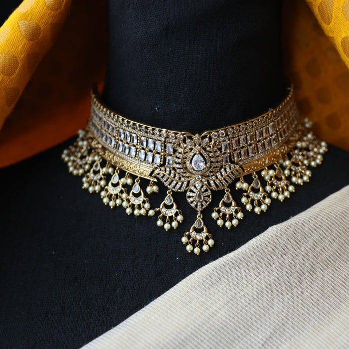 Antique pearl white stone choker necklace and earrings CCB20977