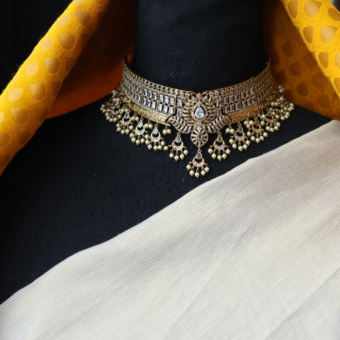 Antique pearl white stone choker necklace and earrings CCB20977