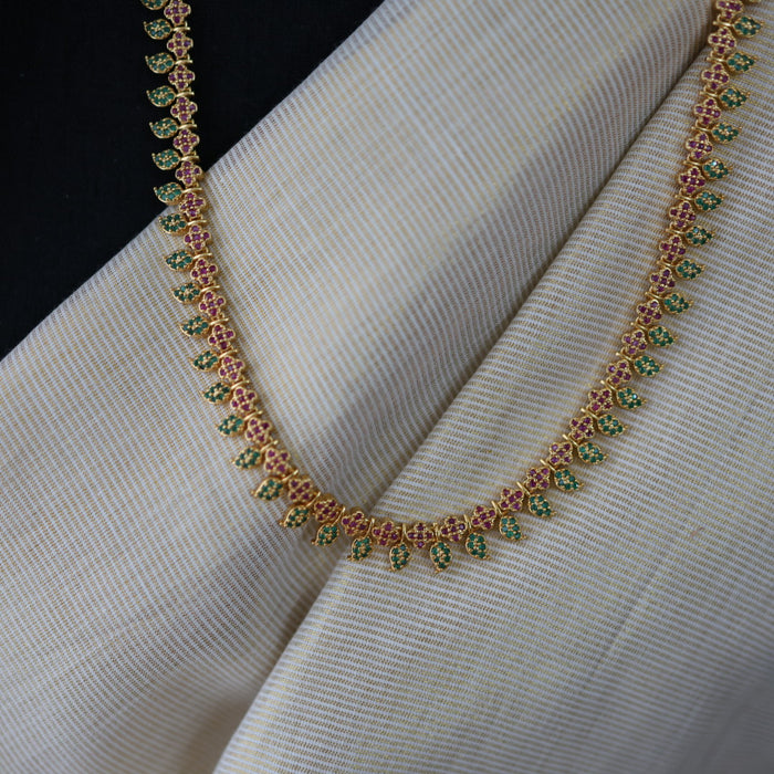 Heritage gold plated ruby green stone mango long necklace HL754