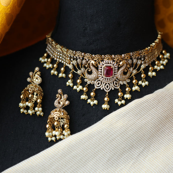 Antique ruby stone choker necklace with earrings CCB1432