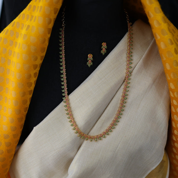 Heritage gold plated ruby green stone mango long necklace HL754