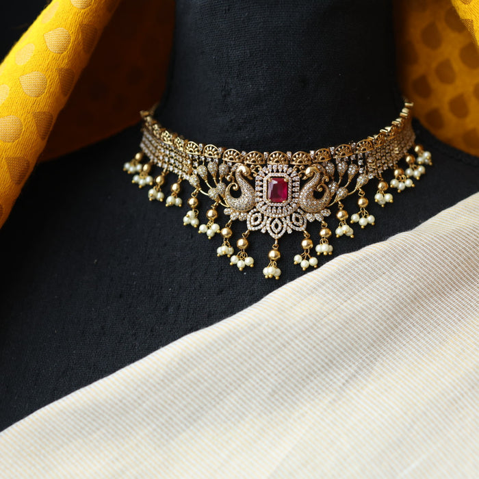 Antique ruby stone choker necklace with earrings CCB1432