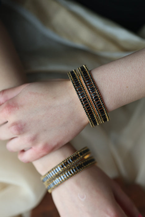 Heritage gold plated white stone bangle HB5324