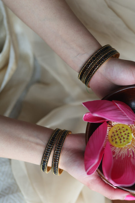 Heritage gold plated white stone bangle HB5324