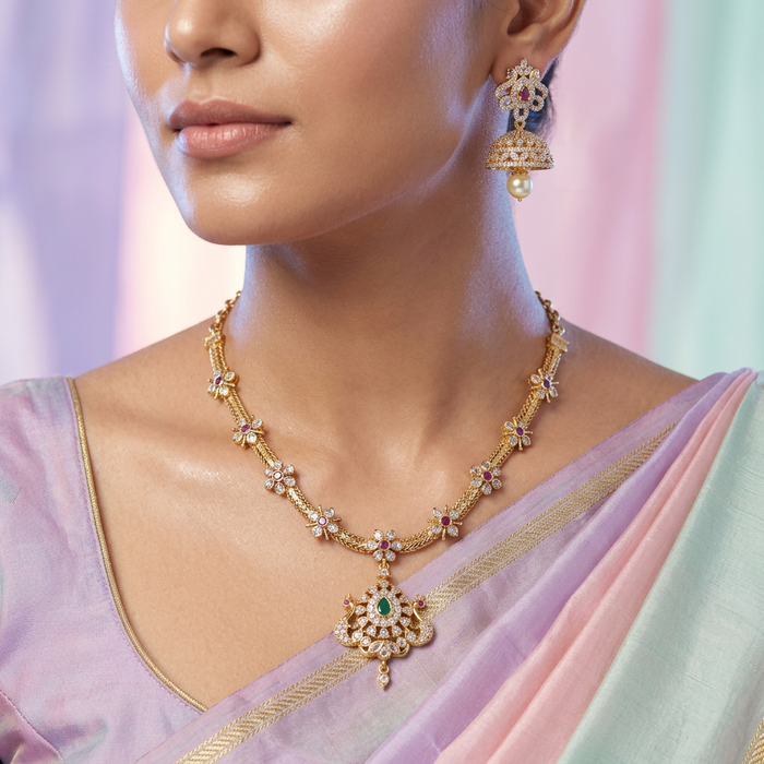 Heritage gold plated short necklace earrings H4331
