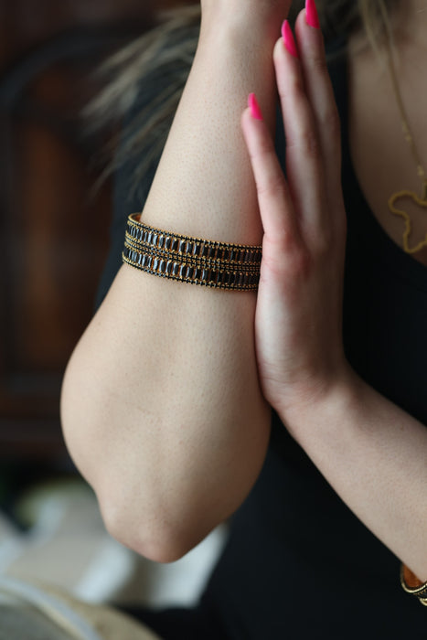 Heritage gold plated white stone bangle HB5324