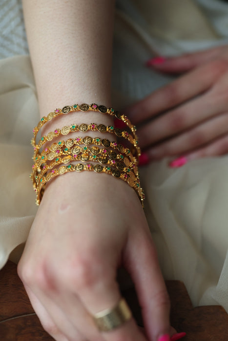 Heritage gold plated white stone bangle HB35566