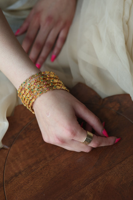 Heritage gold plated white stone bangle HB35566