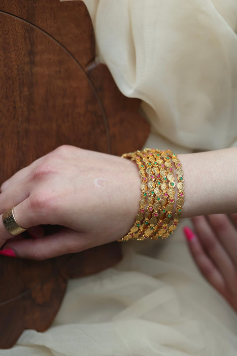 Heritage gold plated white stone bangle HB35566