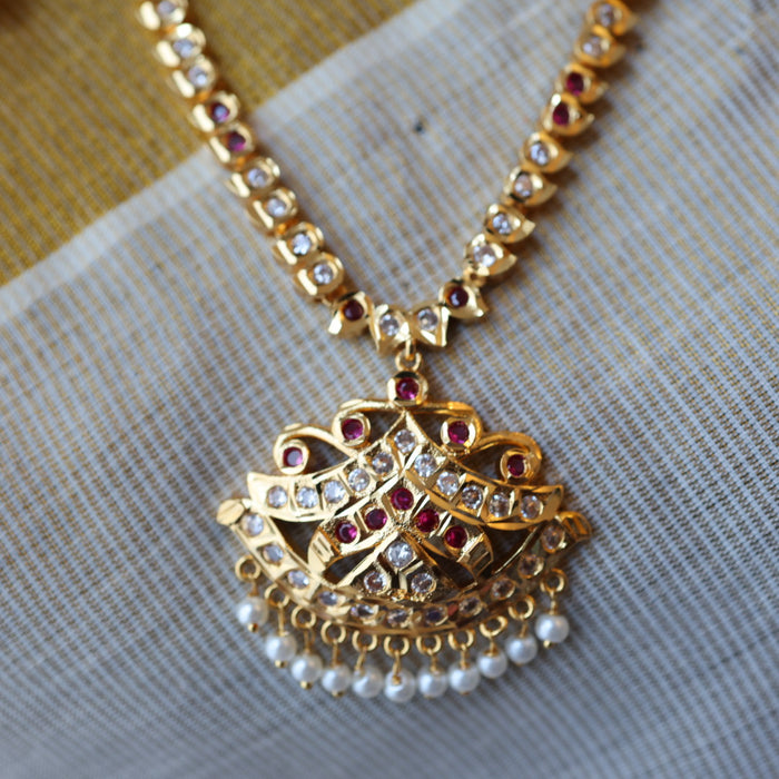 Heritage gold plated ruby white stone necklace set with earrings HP201