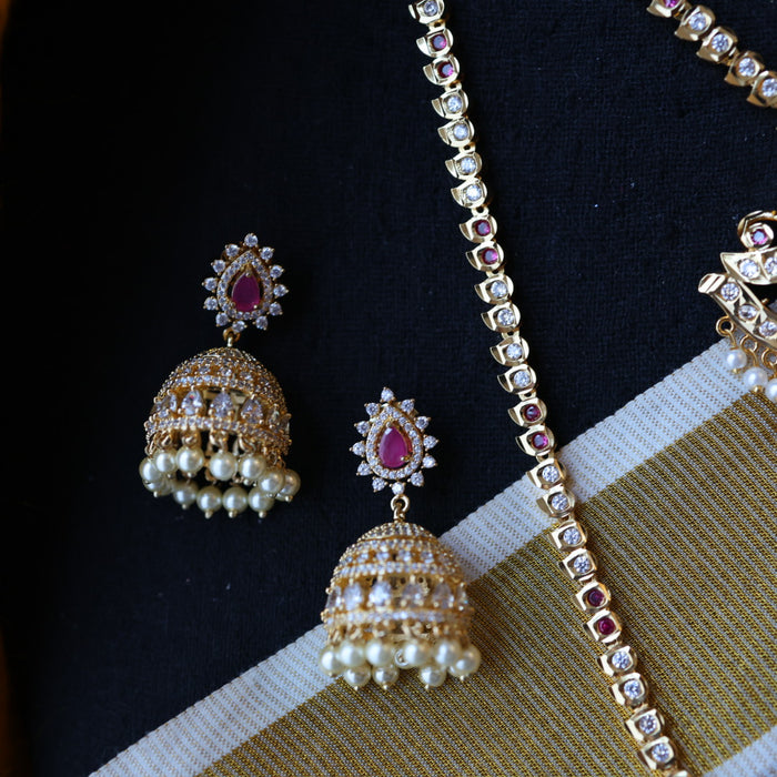 Heritage gold plated ruby white stone necklace set with earrings HP201