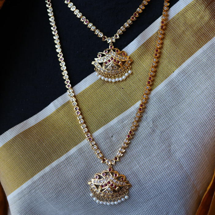 Heritage gold plated ruby white stone necklace set with earrings HP201