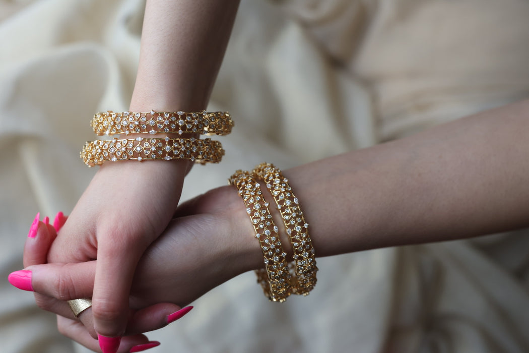 Heritage gold plated white stone bangle HB61134 (Set of 2 bangles)