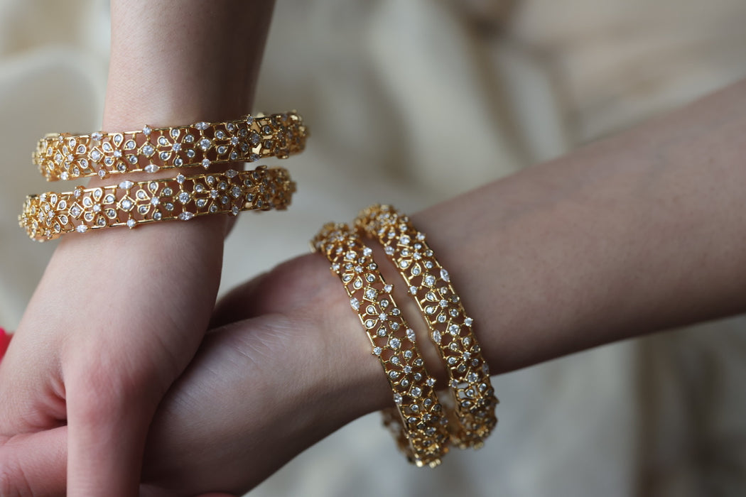 Heritage gold plated white stone bangle HB61134 (Set of 2 bangles)
