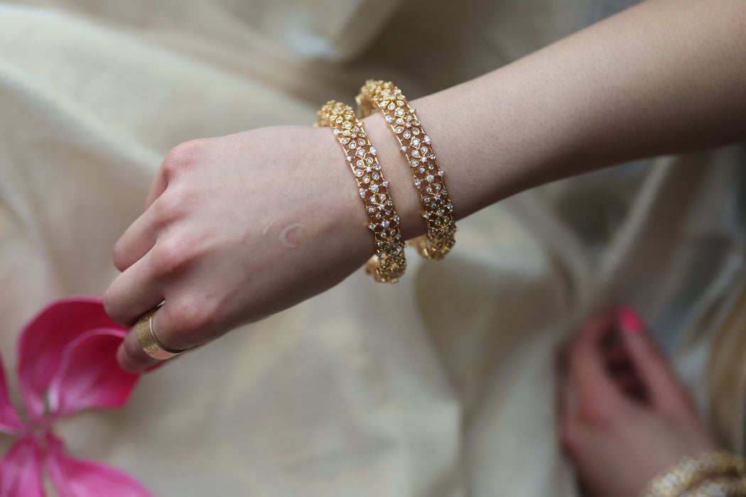 Heritage gold plated white stone bangle HB61134 (Set of 2 bangles)