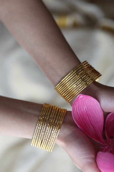Heritage gold plated white stone bangle HB652133 (Set of 12 bangles)