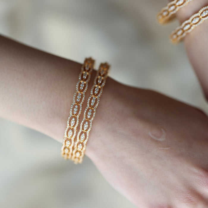 Heritage gold plated white stone bangle HB1321