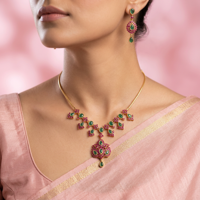 Antique short necklace with earrings TTS4455