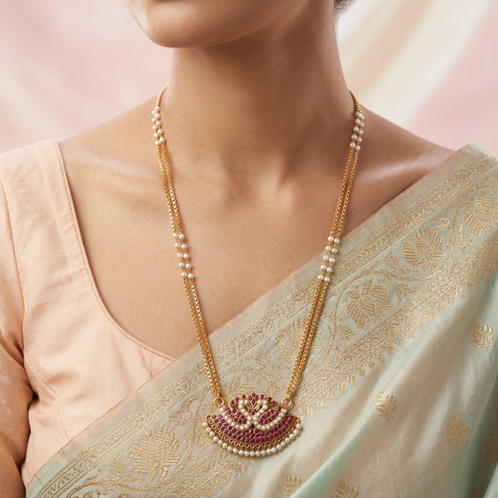 Heritage gold plated padakam long necklace HP53223