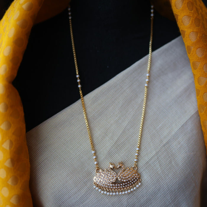 Heritage gold plated pearl padakam long necklace HP53243
