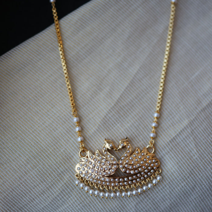 Heritage gold plated pearl padakam long necklace HP53243