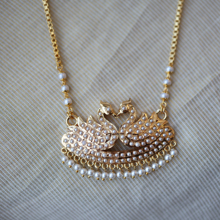 Heritage gold plated pearl padakam long necklace HP53243