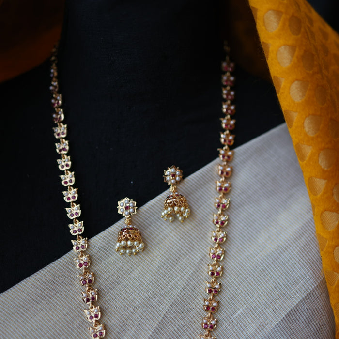 Heritage gold plated pearl padakam long necklace and jumka HP53244