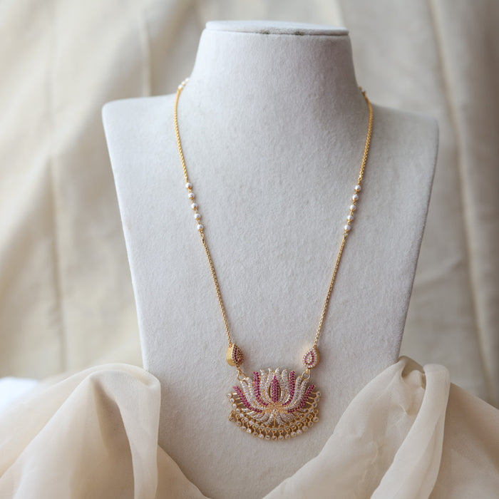 Heritage gold plated ruby white stone Lotus pendant HP61183