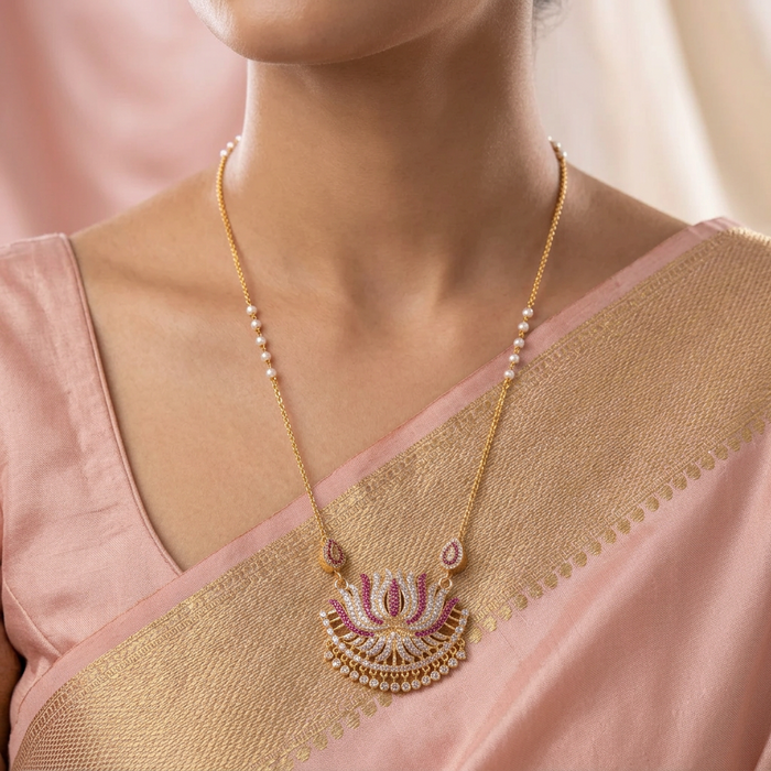 Heritage gold plated ruby white stone Lotus pendant HP61183