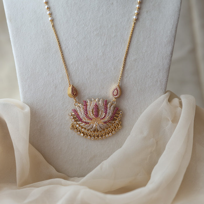 Heritage gold plated ruby white stone Lotus pendant HP61183